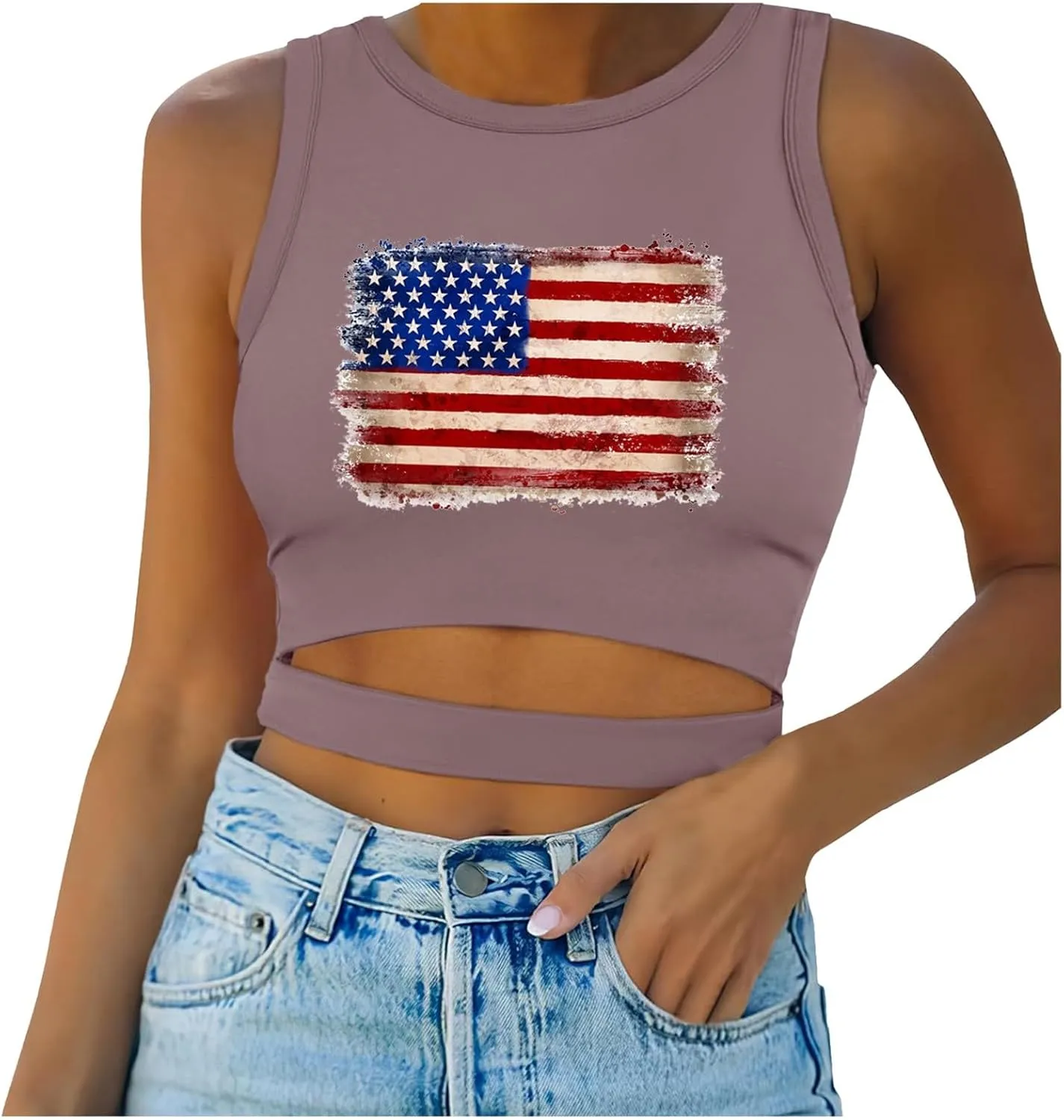 Camisole Tops for Women 2025 Up to Date Independence Days for Women Tank Tops High Neck Sexy Sleeveless Cutout Racer Back