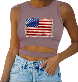 Camisole Tops for Women 2025 Up to Date Independence Days for Women Tank Tops High Neck Sexy Sleeveless Cutout Racer Back