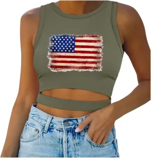 Camisole Tops for Women 2025 Up to Date Independence Days for Women Tank Tops High Neck Sexy Sleeveless Cutout Racer Back