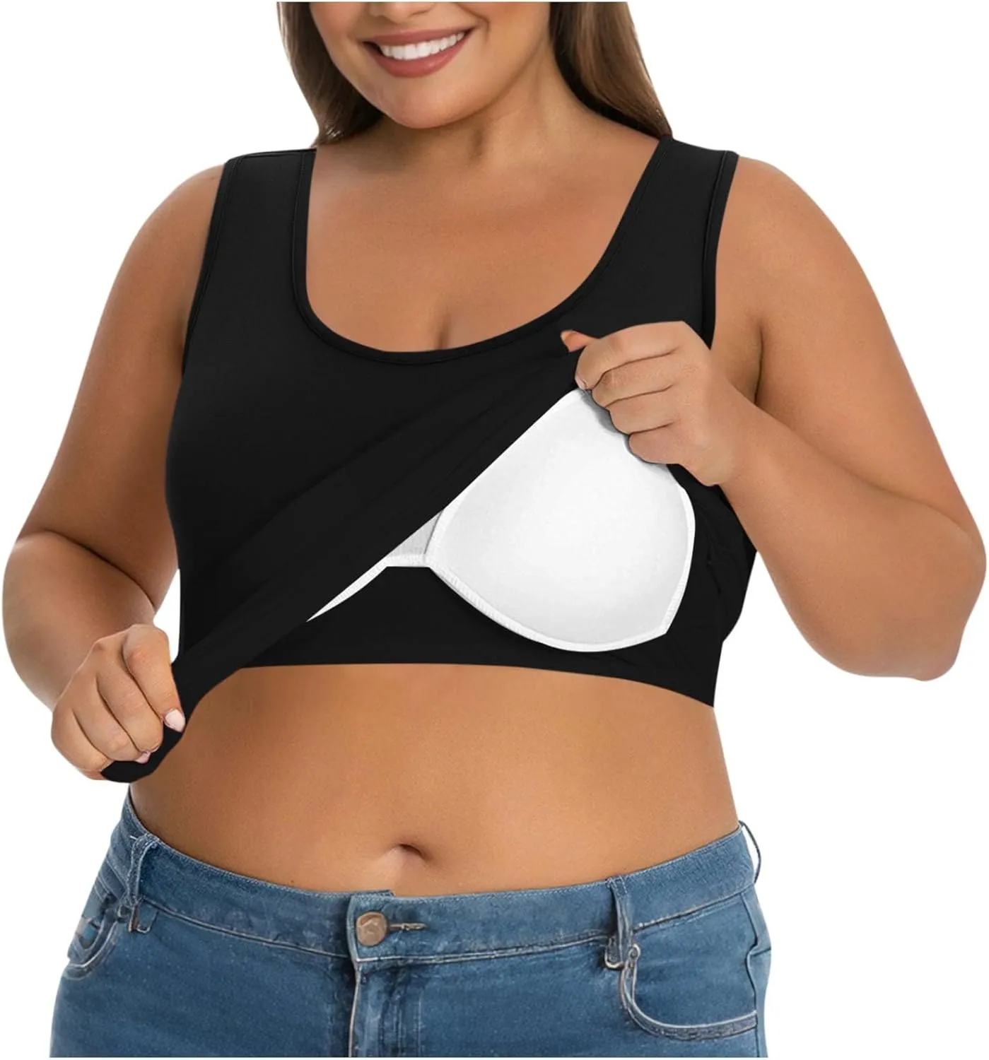 Camisole Tops for Women Built in Bra Plus Size Tank Tops Padded Sleeveless Top Summer 2025 Vacation Tank Top