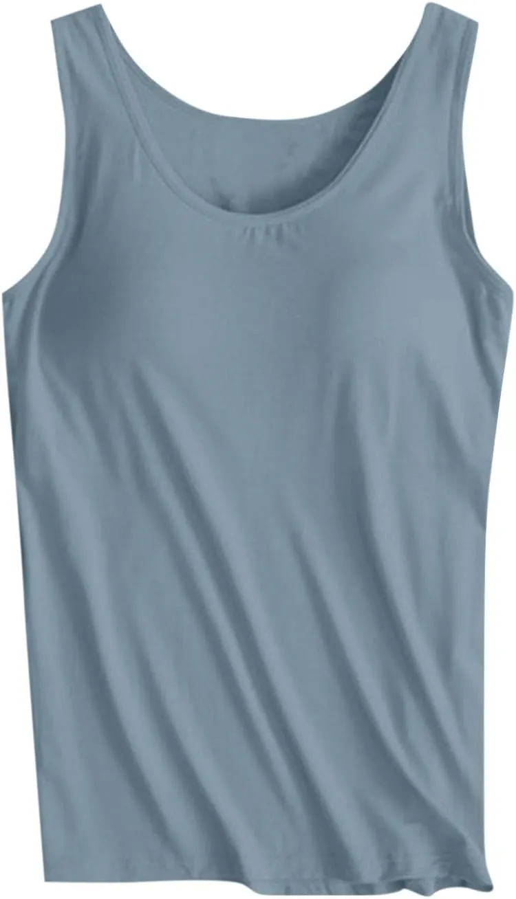 Camisole Tops for Women Built in Bra Plus Size Tank Tops Padded Sleeveless Top Summer 2025 Vacation Tank Top
