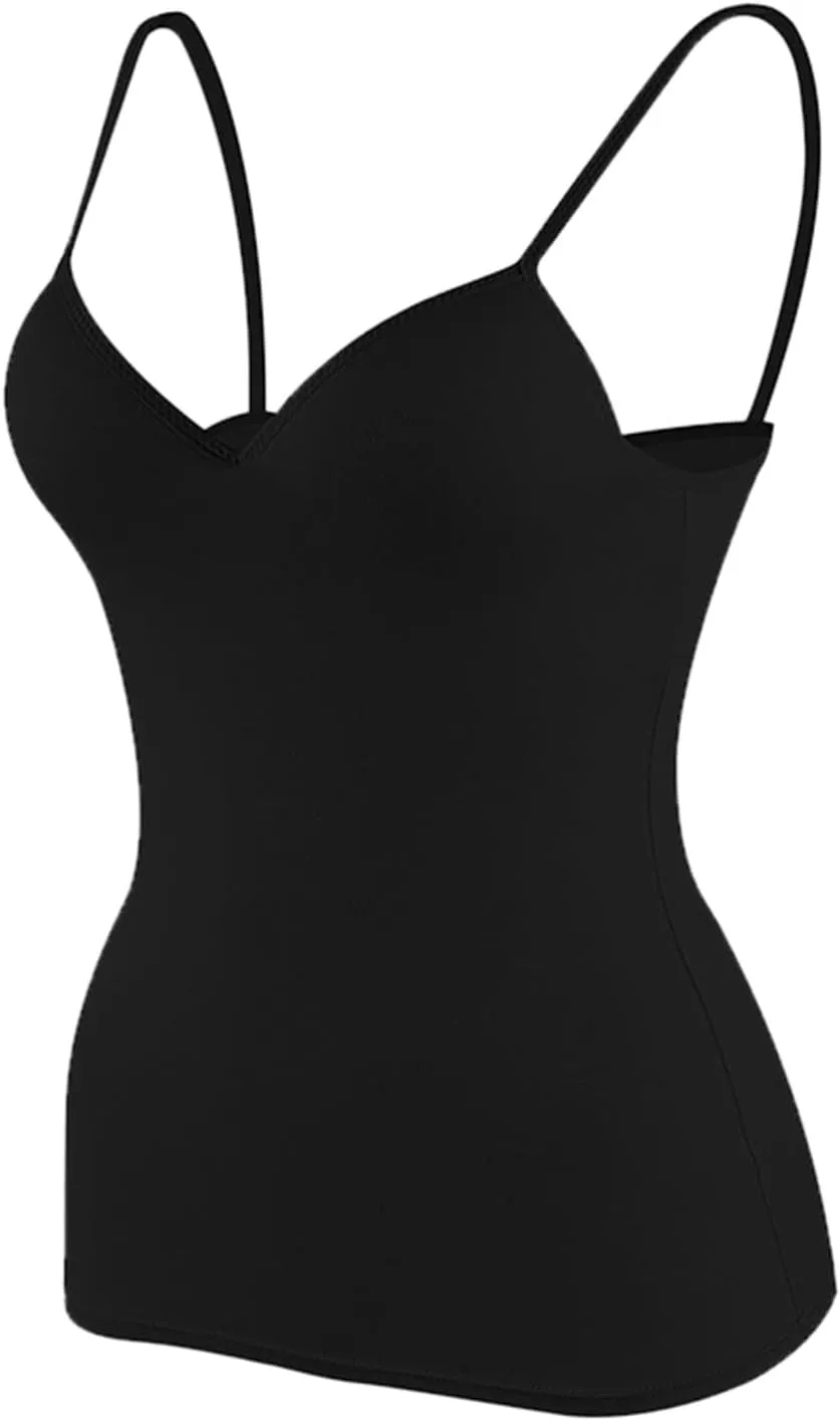 Camisole Tops for Women Built in Bra Spaghetti Adjustable Strap Workout Yoga Shirts Basic Padded Tank Tops 2025