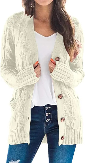 Cardigan Sweater for Women Open Front Button Sweaters with Pockets Long Sleeve Button Down Cardigans Sweaters