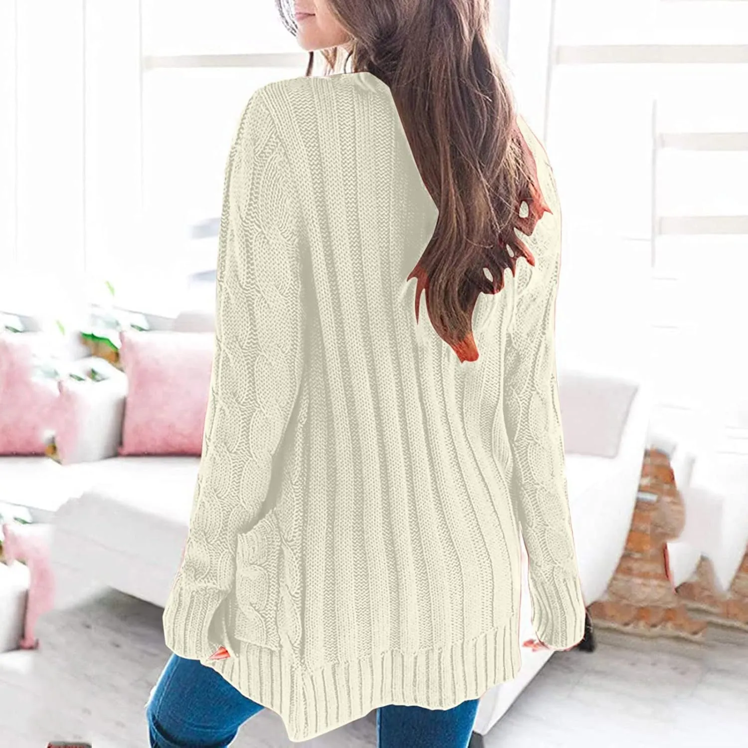 Cardigan Sweater for Women Open Front Button Sweaters with Pockets Long Sleeve Button Down Cardigans Sweaters
