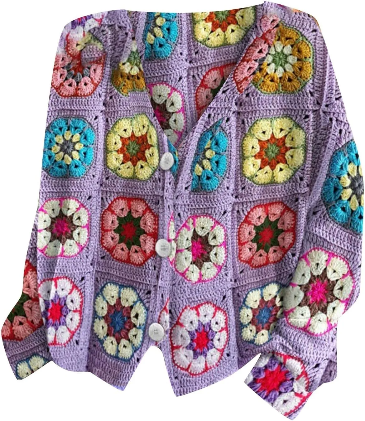 Cardigan Sweaters for Women Fall Casual Floral Printed Long Sleeve Button V-Neck Open Front Lightweight Loose Outwear