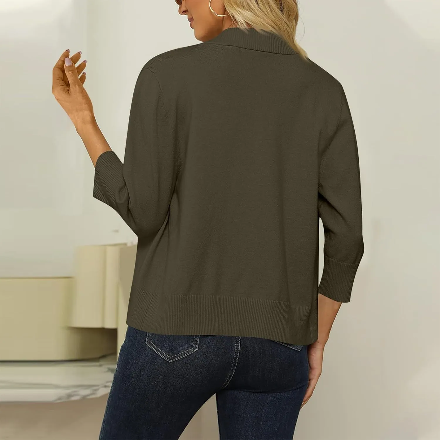 Cardigan Sweaters for Women Lightweight 3/4 Sleeve Cropped Cardigans Elegant Open Front Short Shrugs Fall Outfits