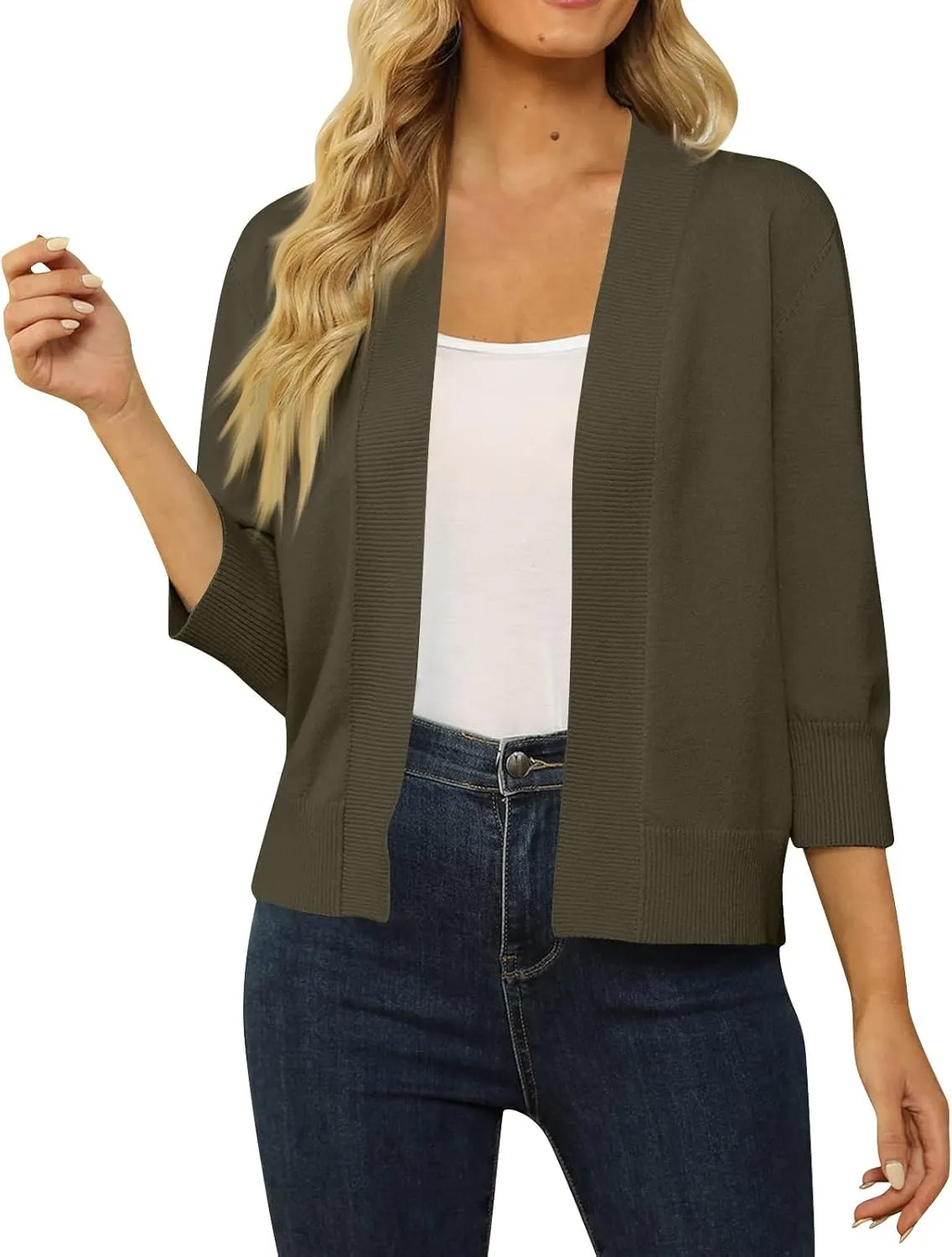Cardigan Sweaters for Women Lightweight 3/4 Sleeve Cropped Cardigans Elegant Open Front Short Shrugs Fall Outfits