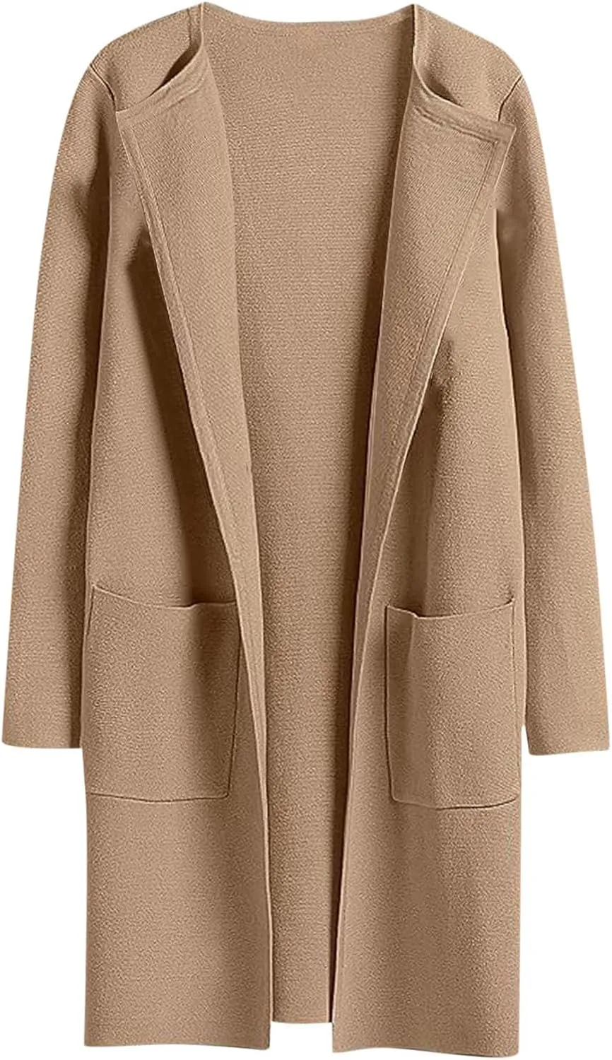 Cardigan Sweaters for Women Open Front Long Trench Coats Wool Blend Flannel Jacket 2023 Fall Winter Coatigan