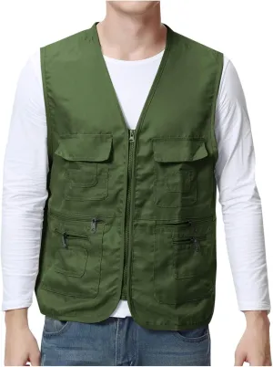Cargo Vest for Men Utility Fishing Vests Outdoor Summer Lightweight Work Vests Zip Up Sleeveless Vest with Pockets