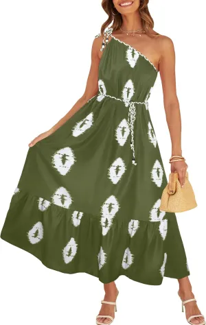 CCTOO Women's Floral Print Maxi Dress 2025 Sleeveless Summer Knot One Shoulder Flowy Boho Sundress with Pockets