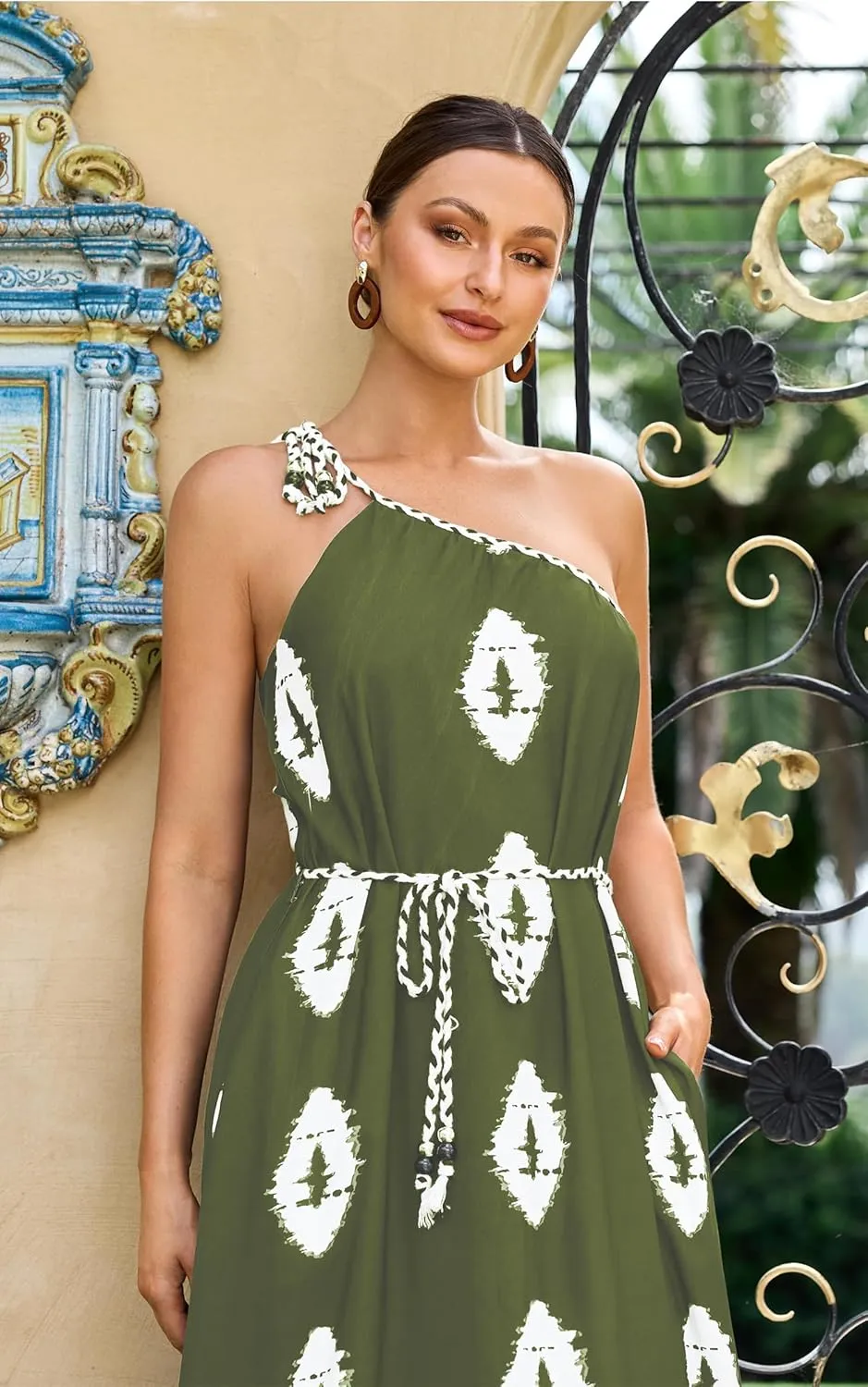 CCTOO Women's Floral Print Maxi Dress 2025 Sleeveless Summer Knot One Shoulder Flowy Boho Sundress with Pockets
