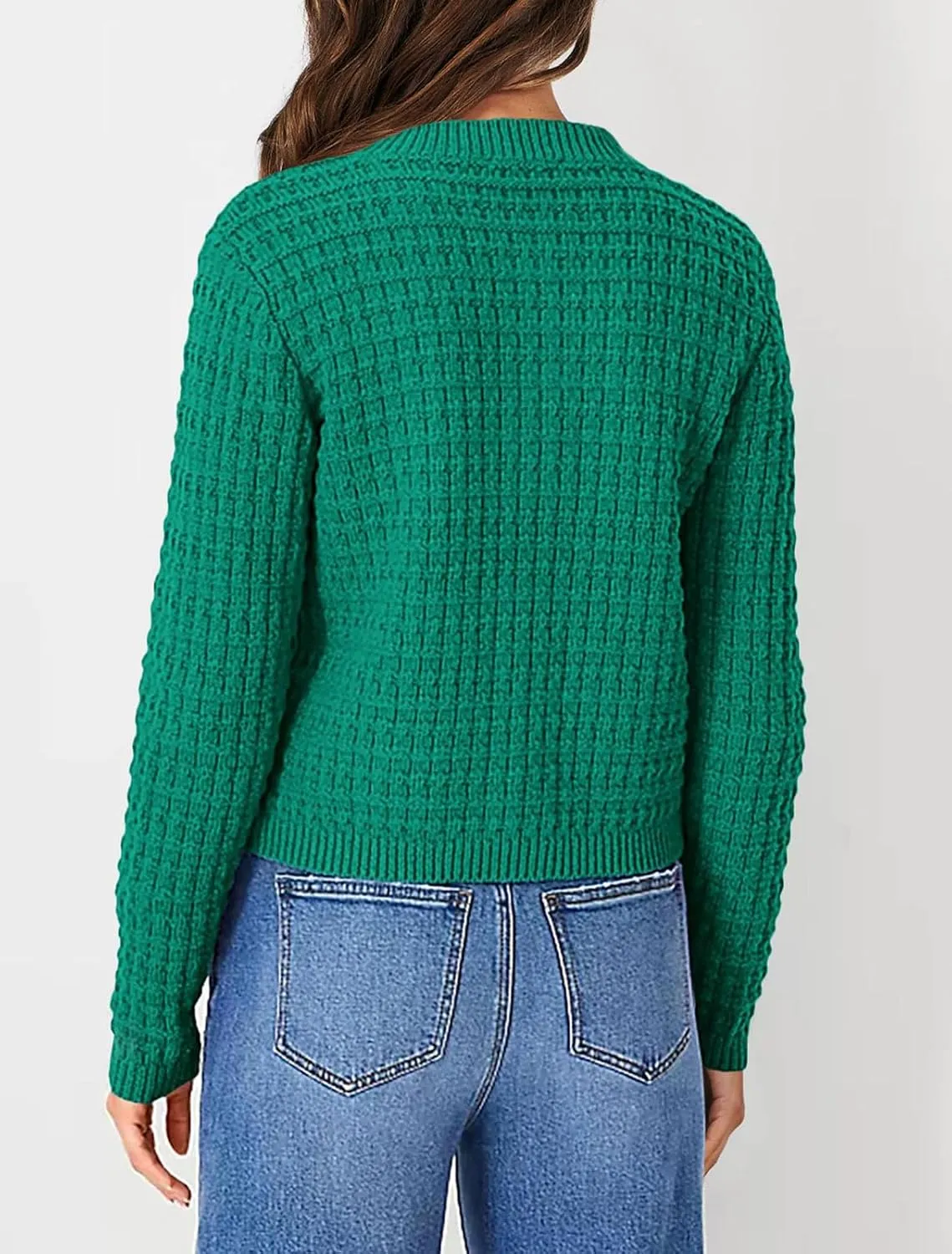 CHARTOU Women Button Down Cropped Blazer Open Knit Cardigan Sweater Knitted Tweed Jacket Crew Neck Knitwear 2024