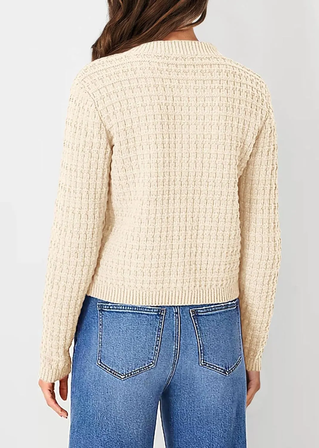 CHARTOU Women Button Down Cropped Blazer Open Knit Cardigan Sweater Knitted Tweed Jacket Crew Neck Knitwear 2024