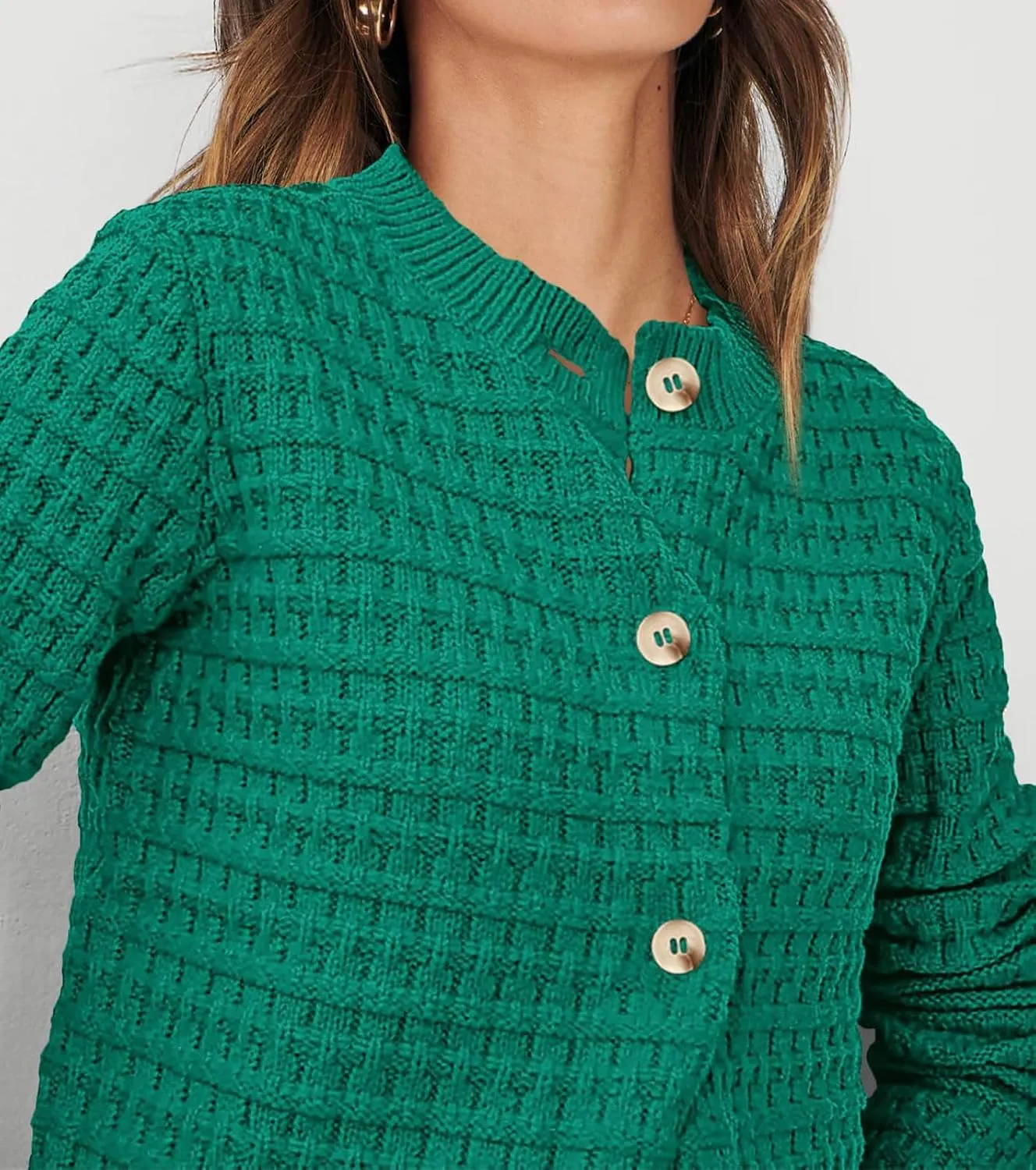 CHARTOU Women Button Down Cropped Blazer Open Knit Cardigan Sweater Knitted Tweed Jacket Crew Neck Knitwear 2024