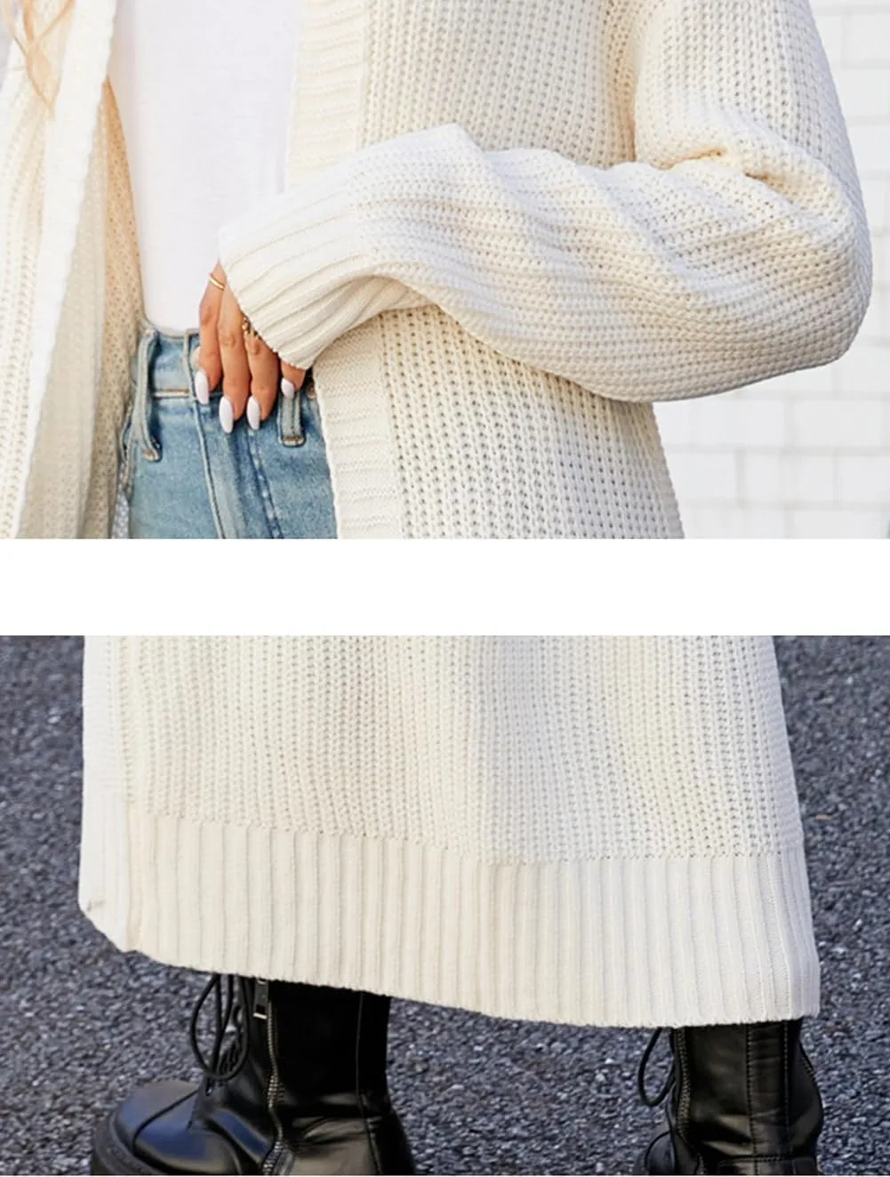CHARTOU Women Long Cardigan Lapel Collar Open Front Cardigan Sweater Maxi Knit Duster Jacket
