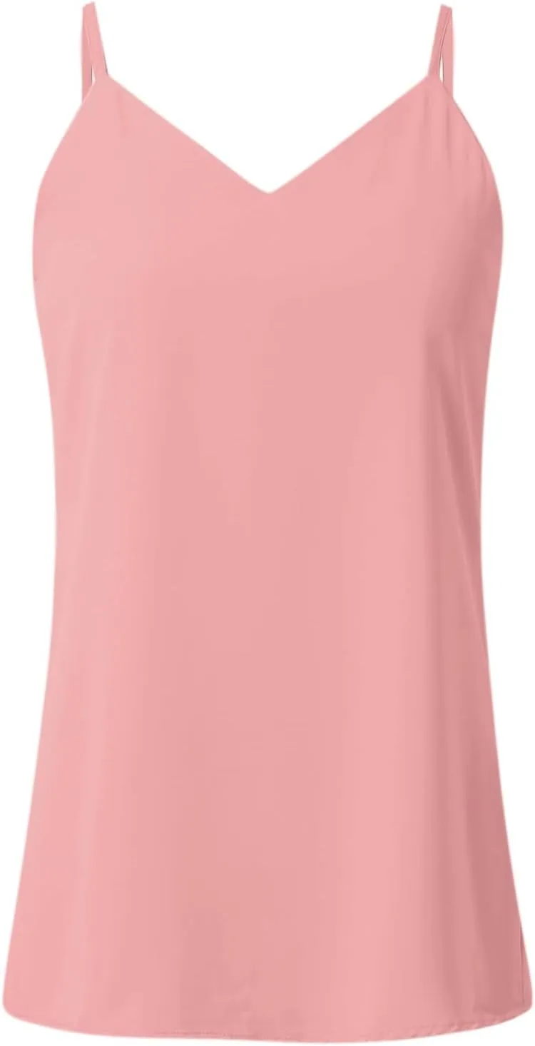 Chiffon Cami V Neck Tank Tops for Women Loose Fit Flowy Spaghetti Strap Camisole Summer Casual Sleeveless Tanks