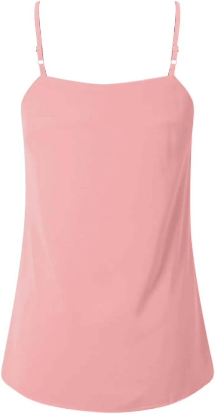Chiffon Cami V Neck Tank Tops for Women Loose Fit Flowy Spaghetti Strap Camisole Summer Casual Sleeveless Tanks