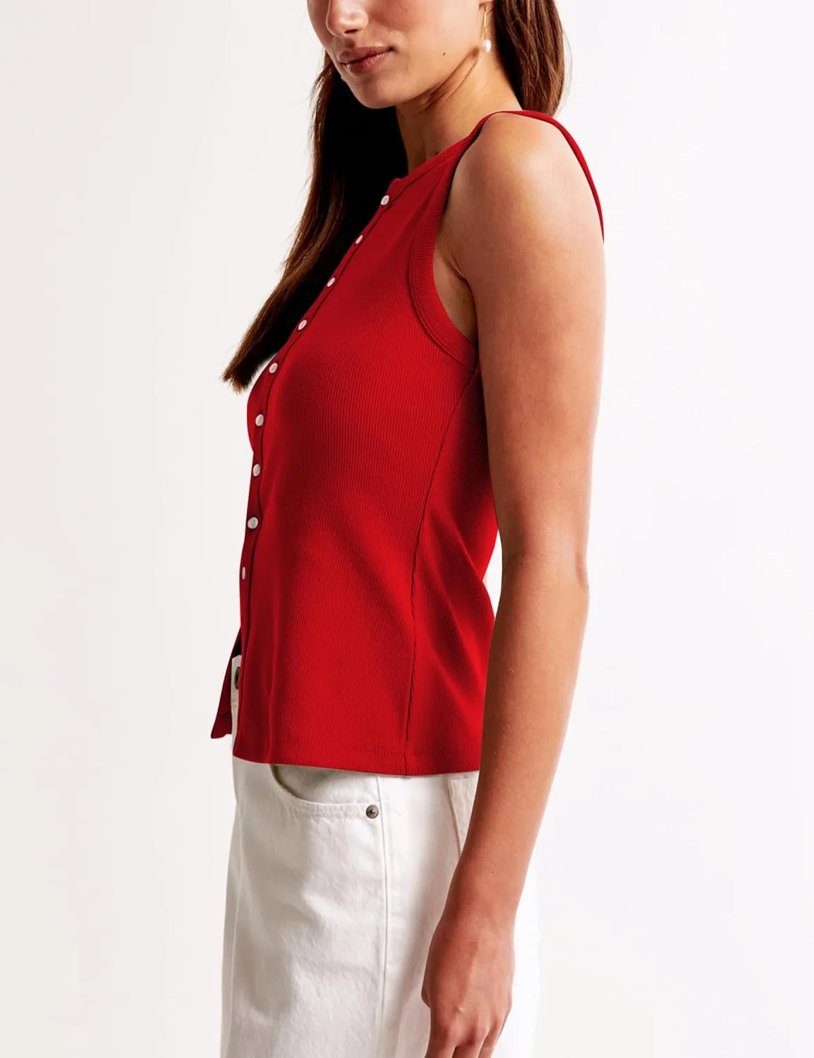 Cioatin Women Ribbed Button Down Tank Tops Sleeveless Crew Neck Slim Fit Open Front Crop Vest Going Out Y2K Clothes