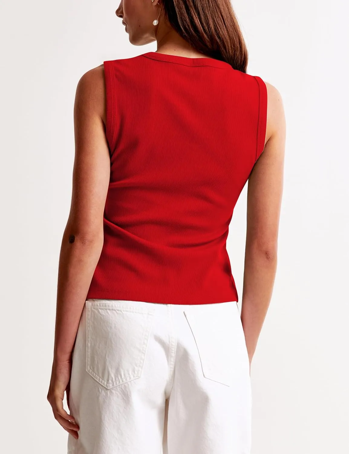 Cioatin Women Ribbed Button Down Tank Tops Sleeveless Crew Neck Slim Fit Open Front Crop Vest Going Out Y2K Clothes