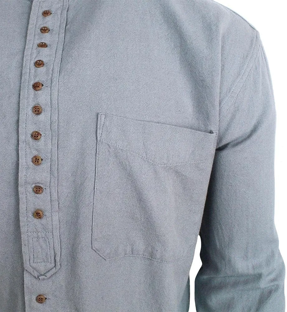 Civilian Irish Grandfather Collarless Shirt, Cotton and Linen Long-Sleeve Traditional Irish Shirt