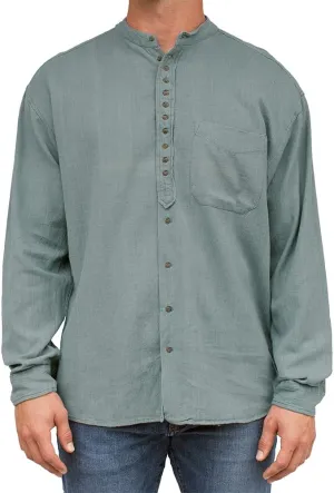 Civilian Irish Grandfather Collarless Shirt, Cotton and Linen Long-Sleeve Traditional Irish Shirt
