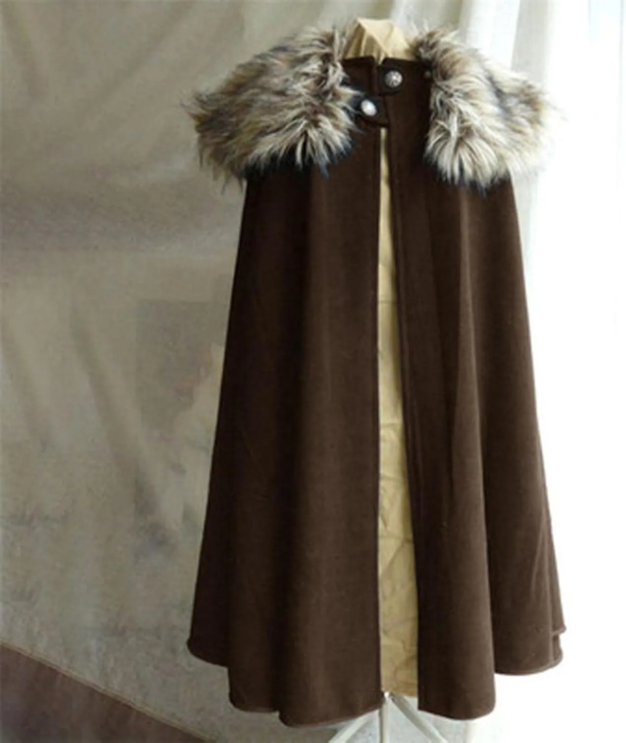 Cloak Coat for Adult, Unisex Winter Warm Gothic Wool Faux Fur Collar Long Cape Cloak Vintage Coat Halloween Costume