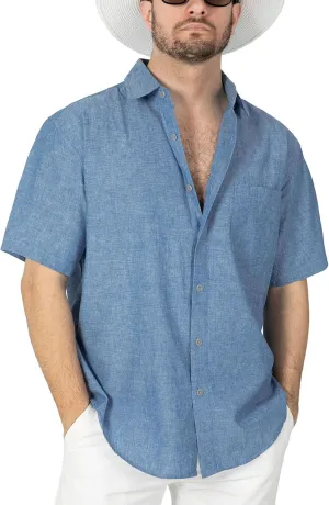 COEVALS CLUB Mens Linen Beach Summer Casual Button Down Shirt Short Sleeve Shirt