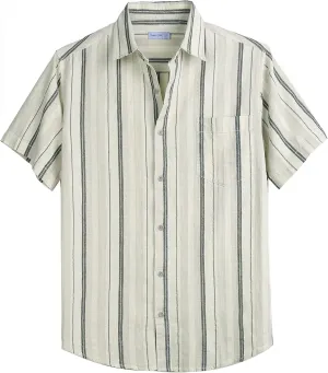 COEVALS CLUB Mens Linen Beach Summer Casual Button Down Shirt Short Sleeve Shirt