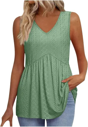 Comfy and Breathable Peplum Tunic Tops for Women Loose Fit Tank Top Summer Casual Dressy V-Neck Sleevless Shirts 2025