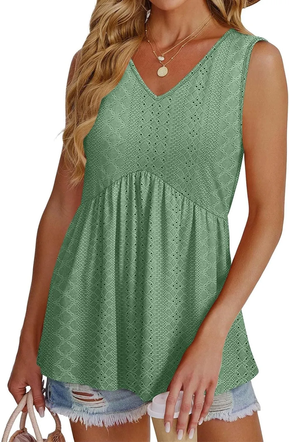 Comfy and Breathable Peplum Tunic Tops for Women Loose Fit Tank Top Summer Casual Dressy V-Neck Sleevless Shirts 2025