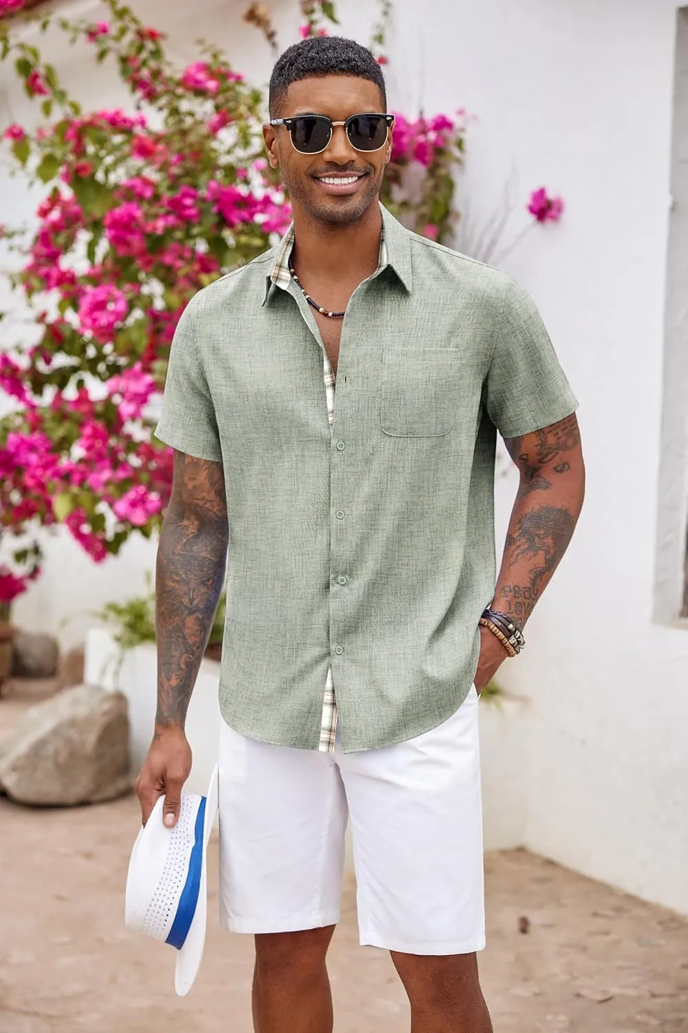COOFANDY Men's Button Down Shirts Short Sleeve Casual Shirts Summer Beach Shirts Vacation Wedding Shirts with Pocket