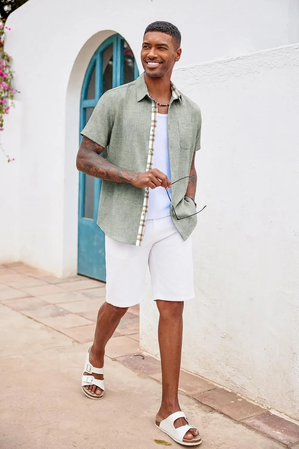 COOFANDY Men's Button Down Shirts Short Sleeve Casual Shirts Summer Beach Shirts Vacation Wedding Shirts with Pocket