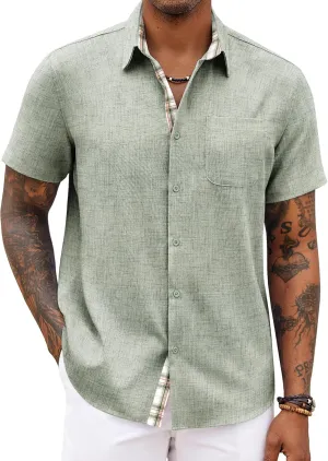 COOFANDY Men's Button Down Shirts Short Sleeve Casual Shirts Summer Beach Shirts Vacation Wedding Shirts with Pocket