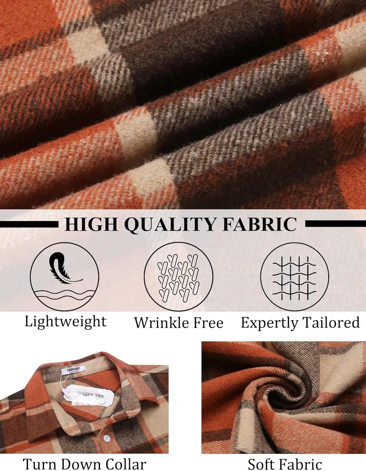 COOFANDY Mens Flannel Shirt Long Sleeve Lightweight Plaid Shirt Casual Button Down Shirts Jacket
