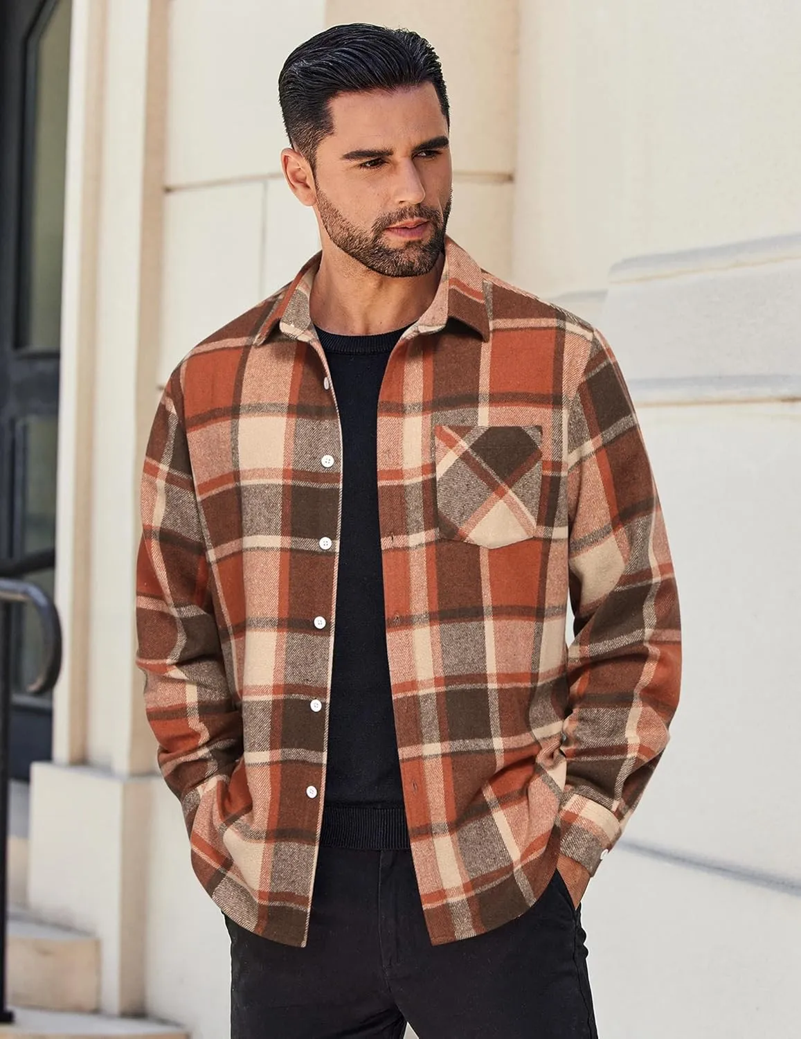 COOFANDY Mens Flannel Shirt Long Sleeve Lightweight Plaid Shirt Casual Button Down Shirts Jacket