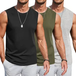 COOFANDY Mens Workout Tank Tops Cotton 3 Pack Soft Muscle Shirt Sleeveless Classic T Shirts Gym Athletic Tank