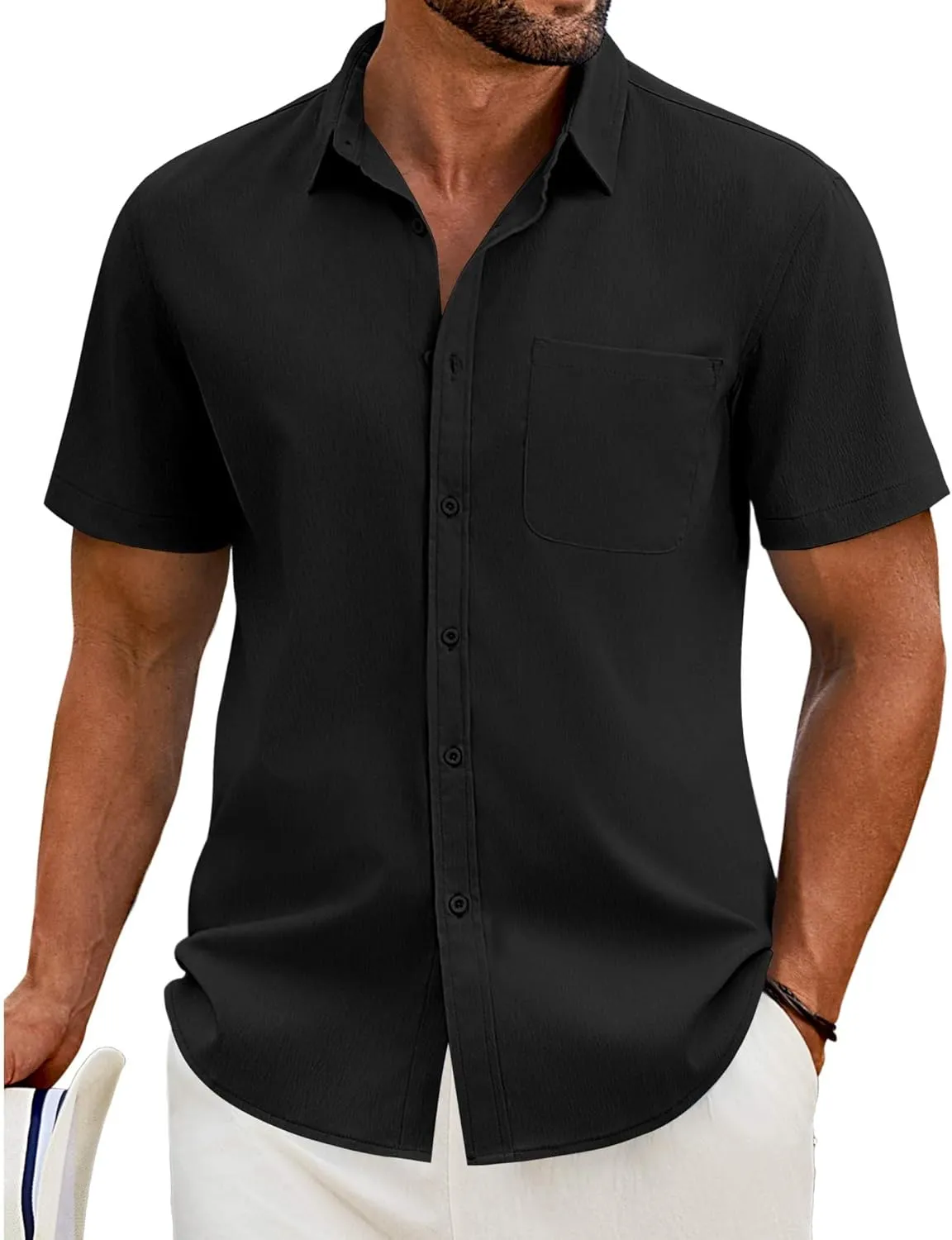 COOFANDY Shirts for Men Short Sleeve Button Down Shirt Casual Summer Beach Shirt