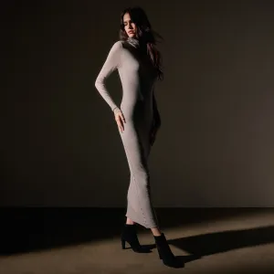 Cotton Cashmere Blend Rib Funnel Neck Dress - Dapple