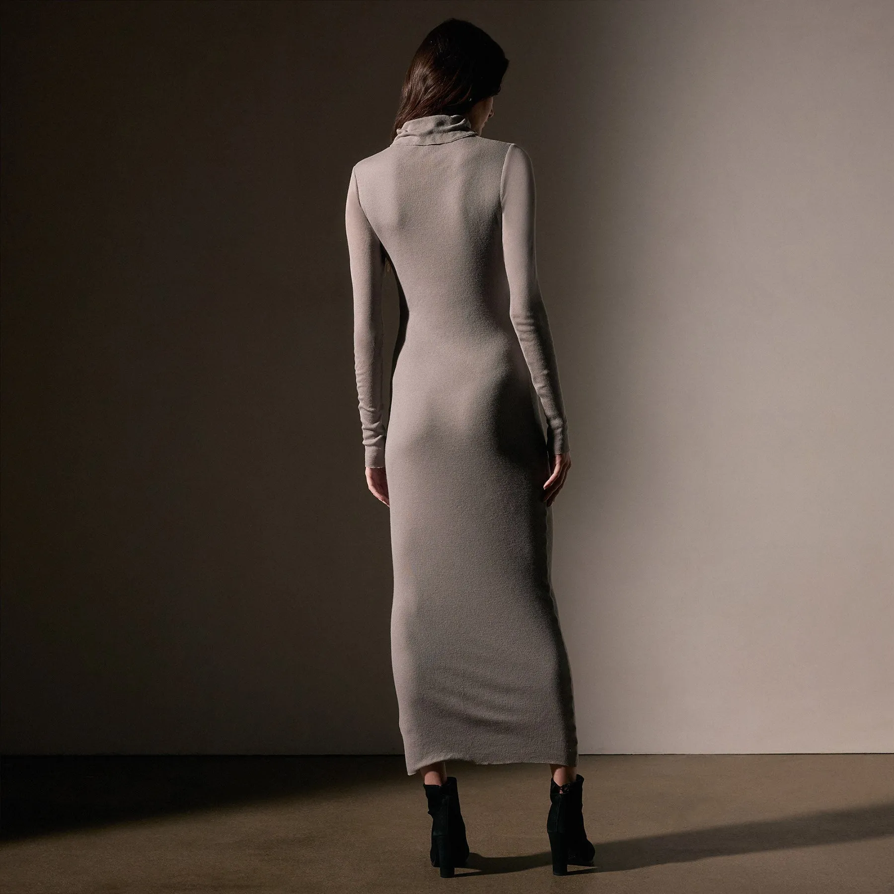 Cotton Cashmere Blend Rib Funnel Neck Dress - Dapple