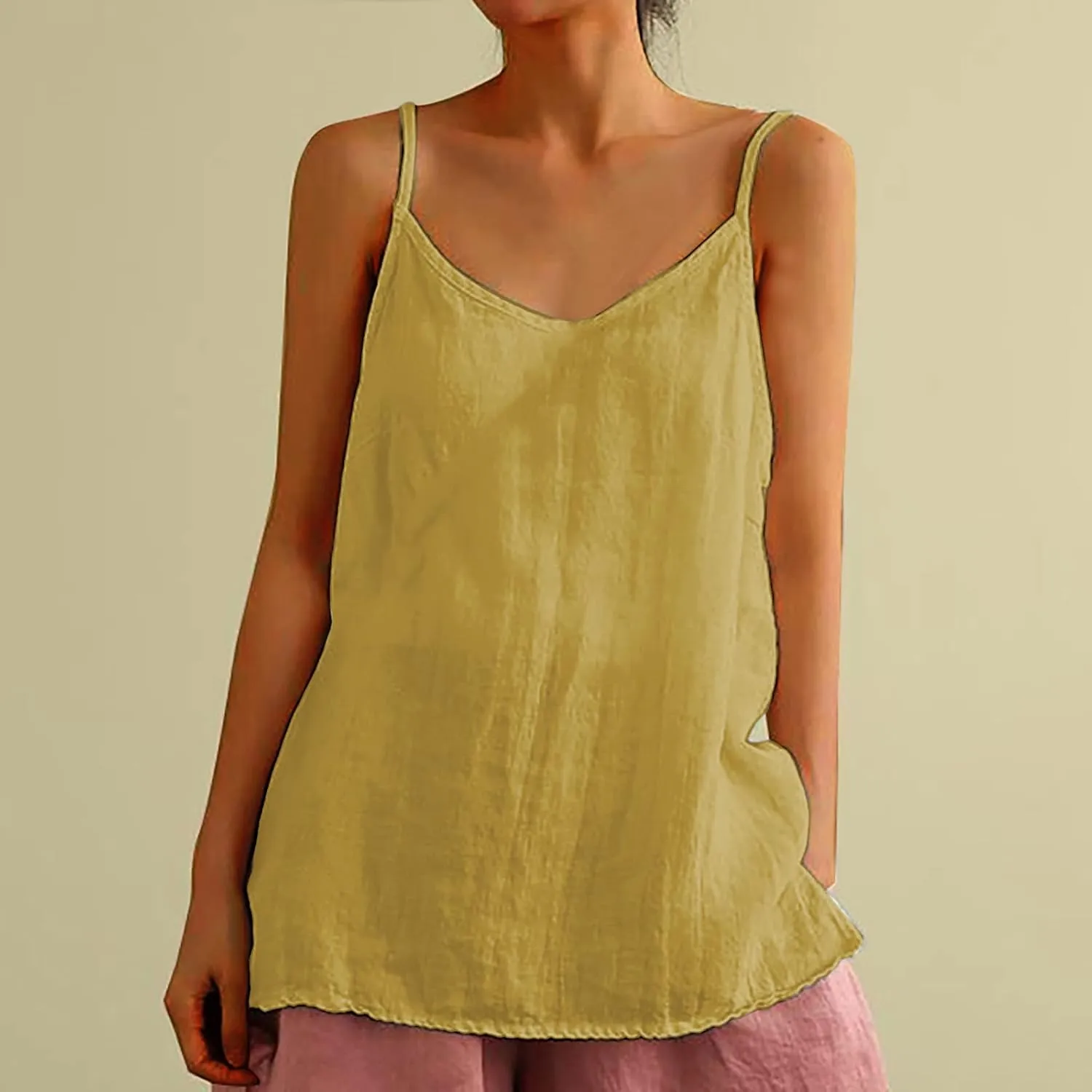 Cotton Linen Camisole Tops for Women Summer Lightweight Spaghetti Strap Tank Top Boat Neck Sleeveless Cami Shirts