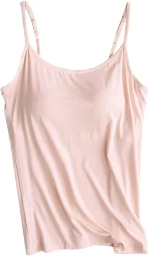 Cotton Tank Top with Built in Bra for Women Shelf Bra Camisole Tops Spaghetti Strap Cami Shirts Cotton Undershirts