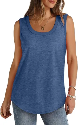 Cotton Tank Top Women Loose Fit Scoop Neck Sleeveless Shirts Summer Flowy Long Wide Strap Tanks Casual Tunic Camisole
