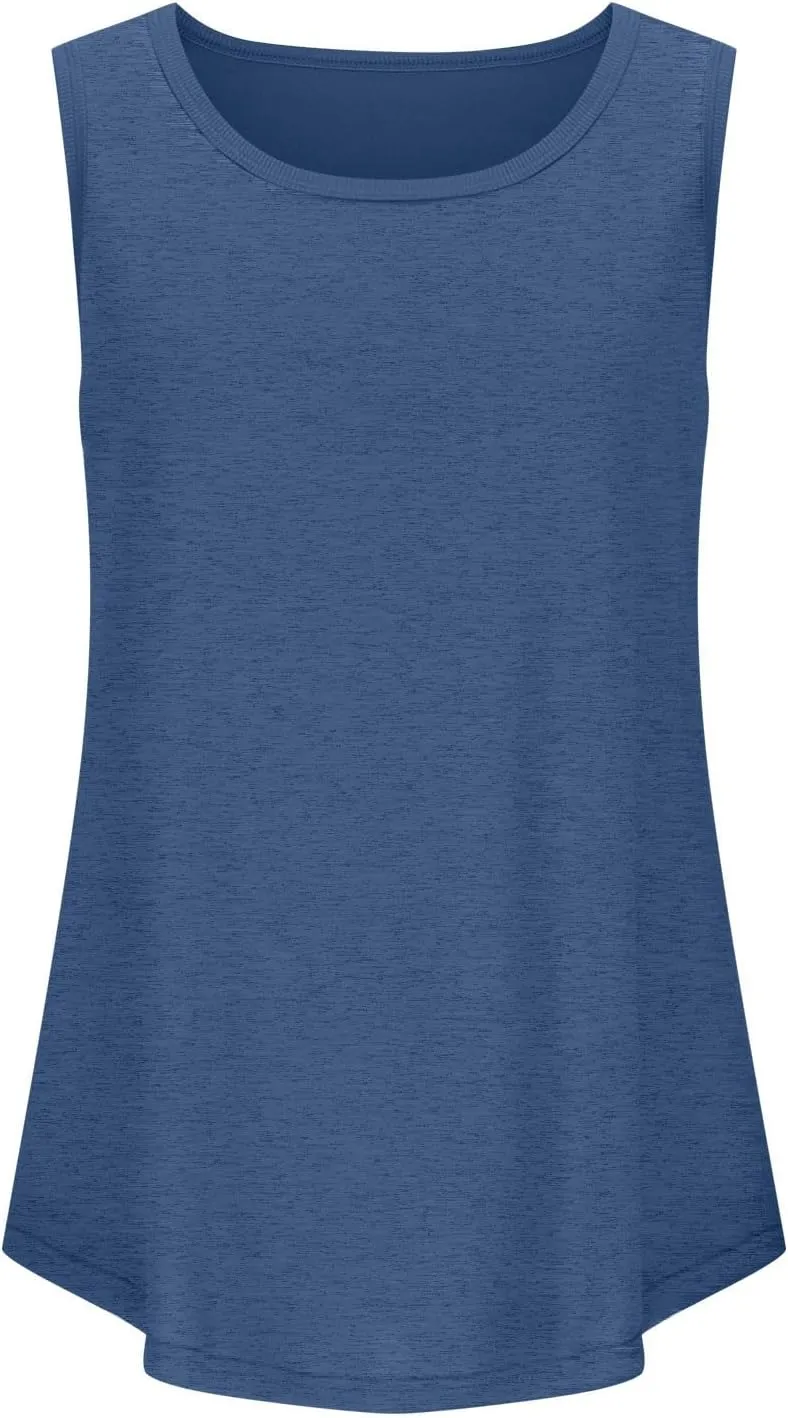 Cotton Tank Top Women Loose Fit Scoop Neck Sleeveless Shirts Summer Flowy Long Wide Strap Tanks Casual Tunic Camisole