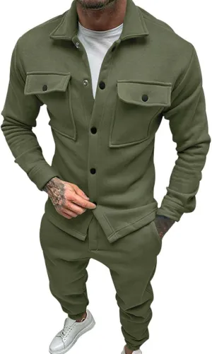 CRNTCEM Men Fashion 2 Piece Outfits Fall Winter Outdoor Business Casual Work Office Warm Jackets Suits with Pockets
