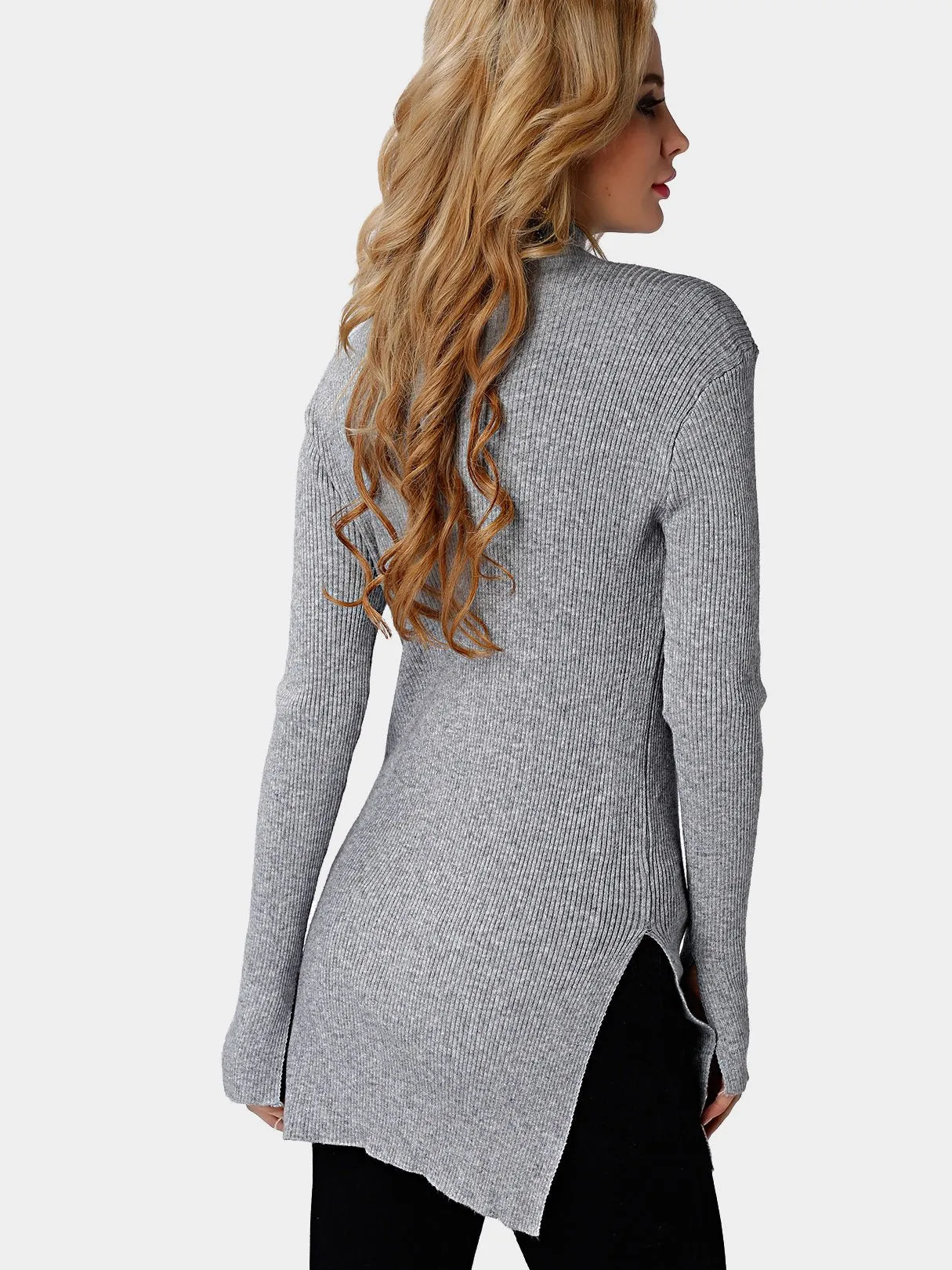 Custom Plain Long Sleeve Slit Hem T-Shirts