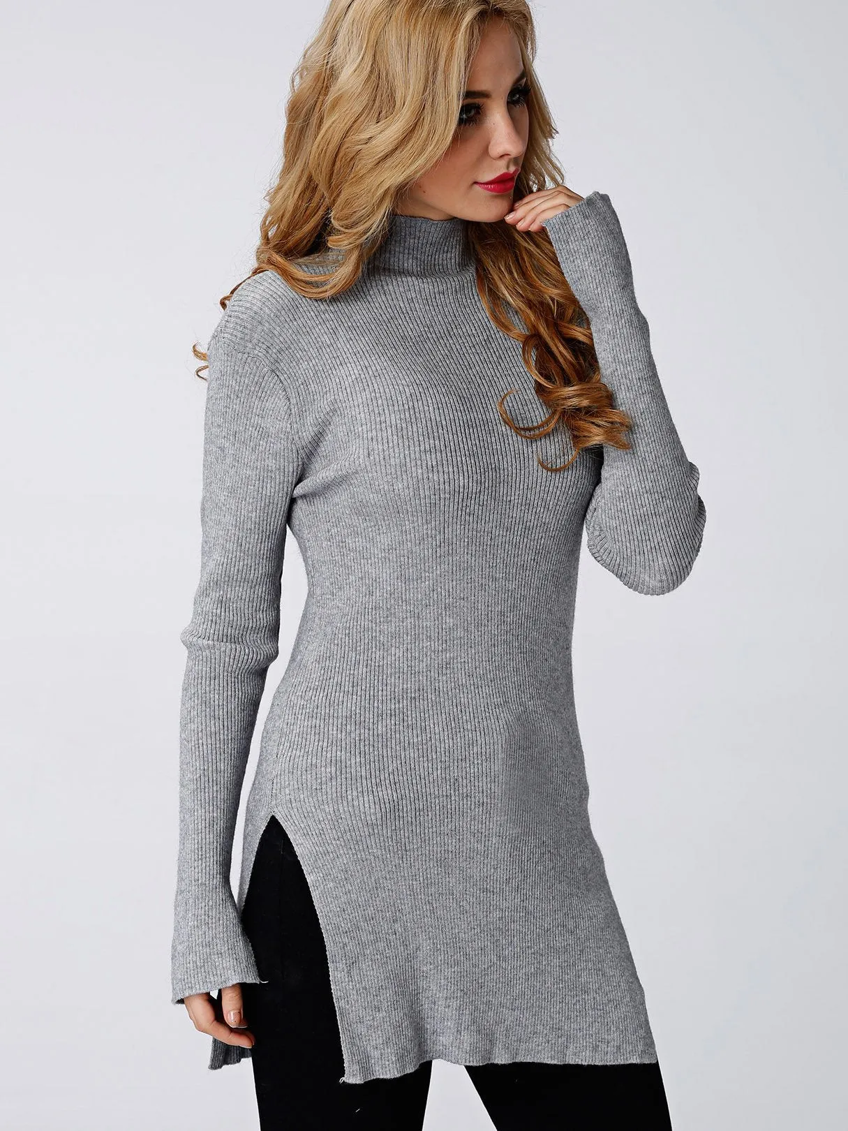 Custom Plain Long Sleeve Slit Hem T-Shirts