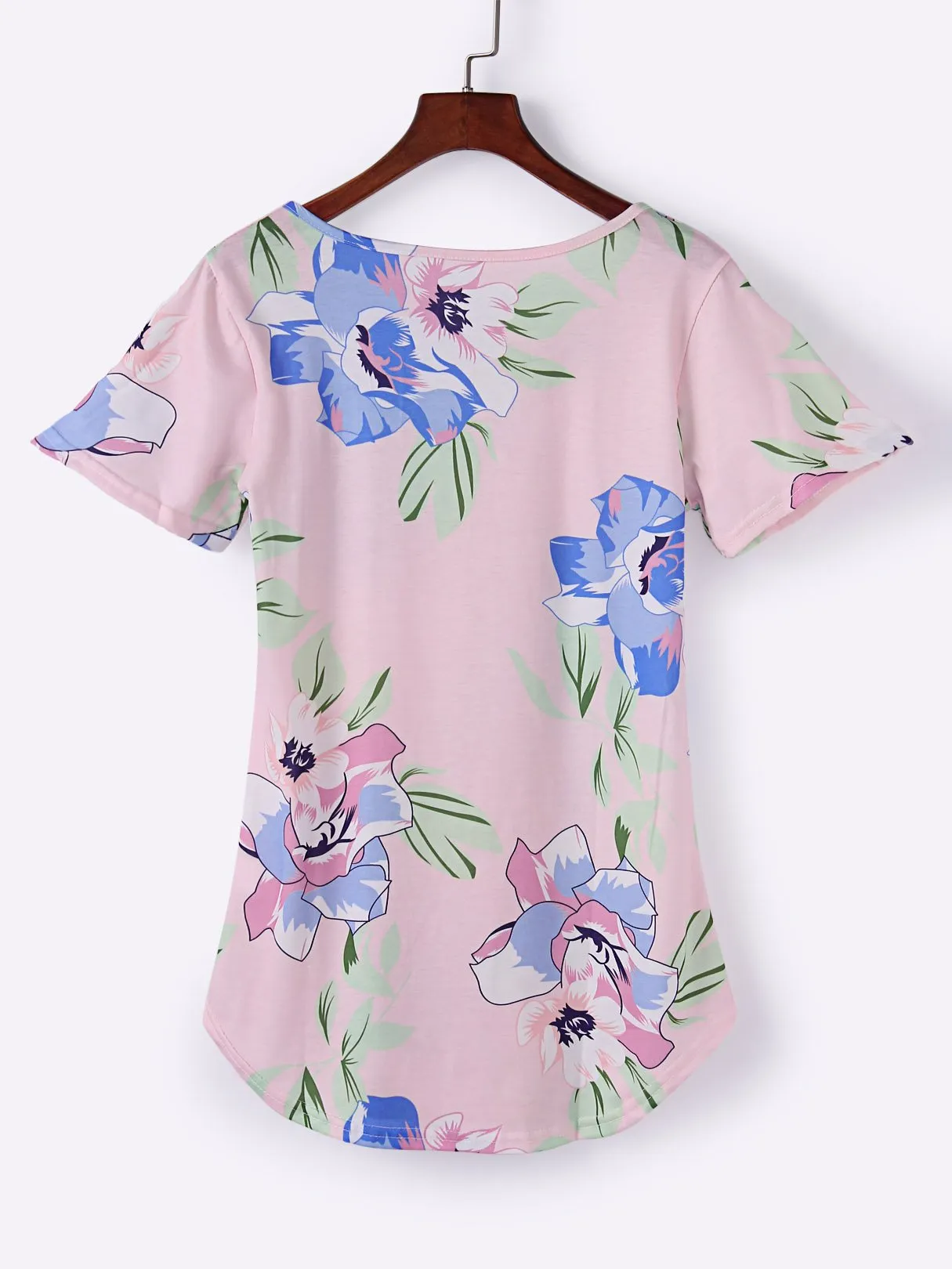 Custom Round Neck Floral Print Crossed Front Short Sleeve T-Shirts