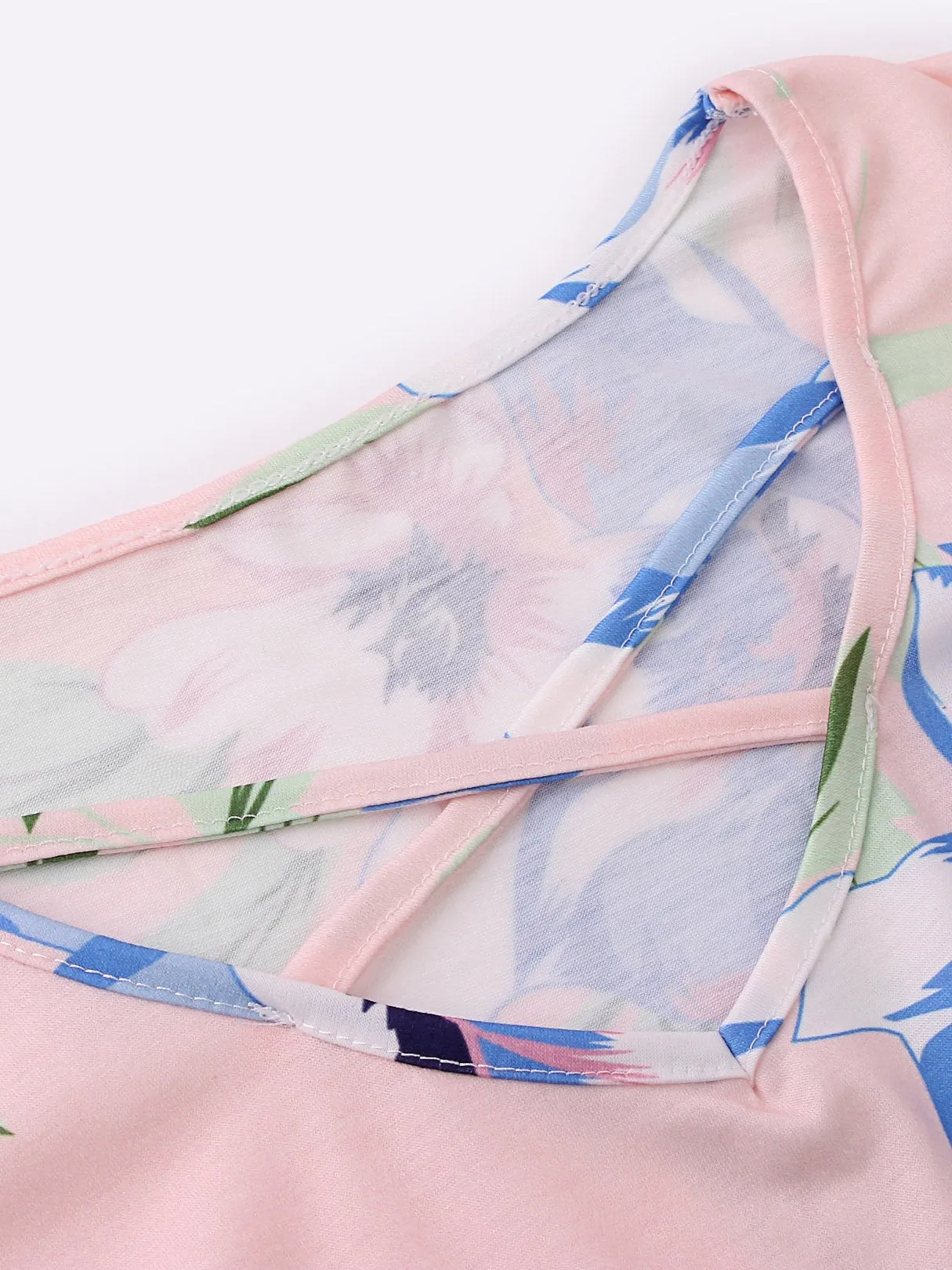 Custom Round Neck Floral Print Crossed Front Short Sleeve T-Shirts