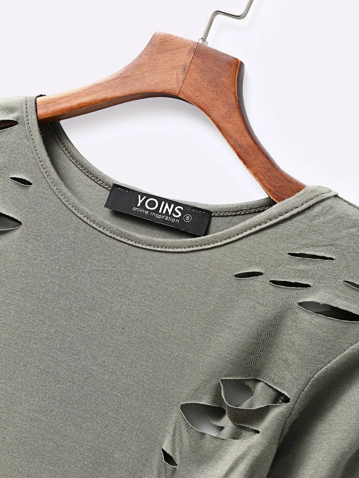 Custom Sexy Round Neck Ripped T-shirt With Long Sleeves