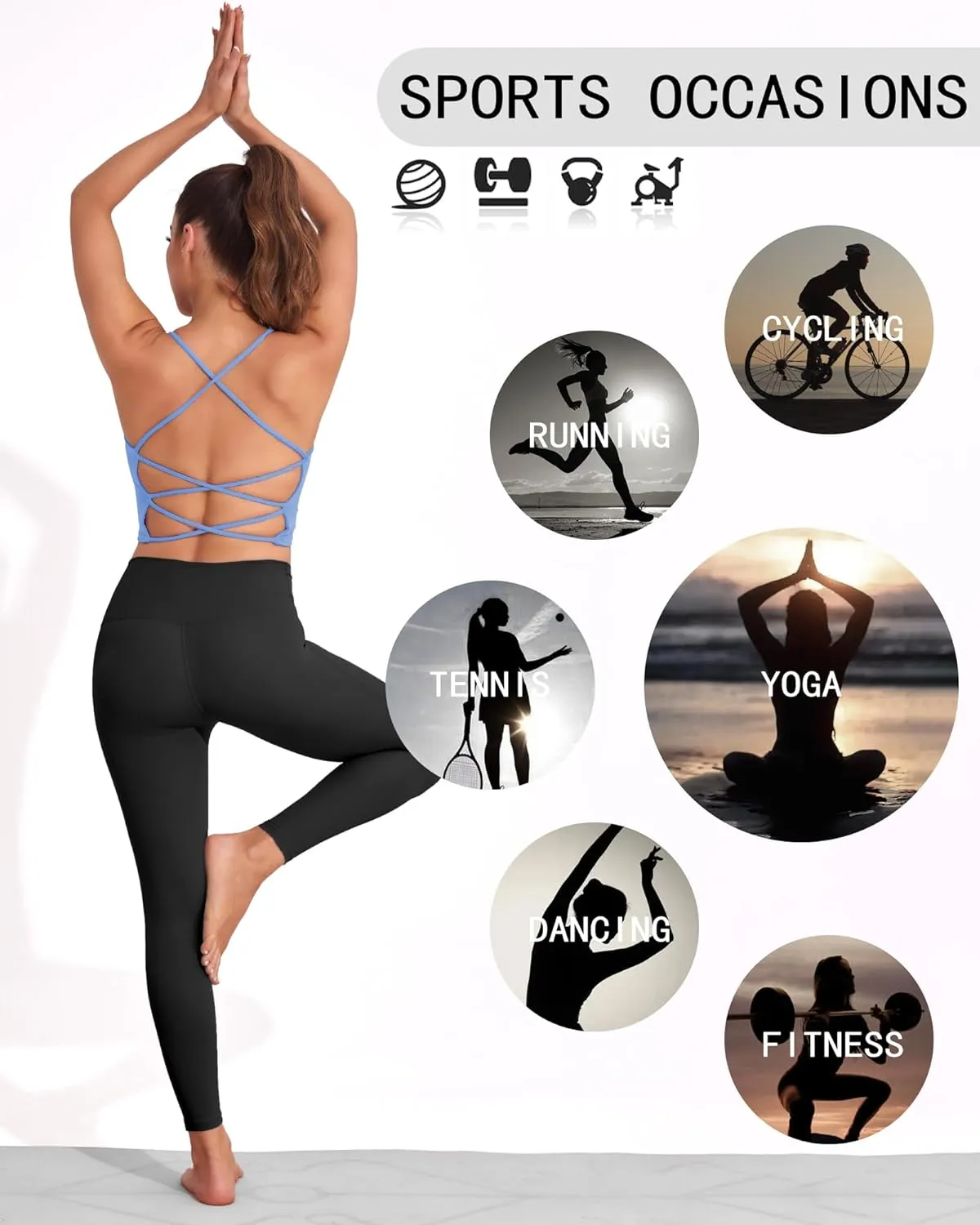 DaiLiWei Strappy Sports Bras for Women High Support Longline Open Back Workout Tops Padded Cross Yoga Crop Tank Built in Bra